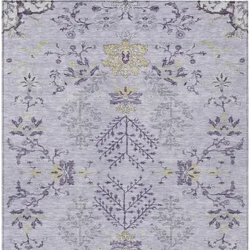 10' X 14' Lavender Purple And Gray Floral Washable Indoor Outdoor Area Rug