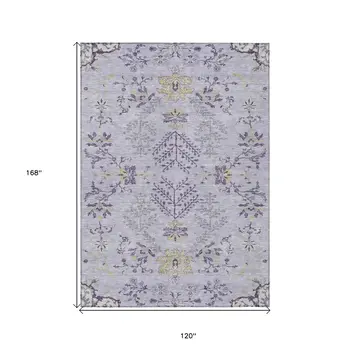 10' X 14' Lavender Purple And Gray Floral Washable Indoor Outdoor Area Rug