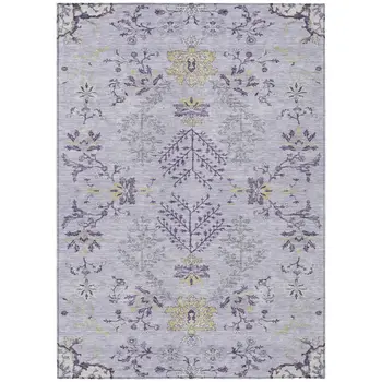 10' X 14' Lavender Purple And Gray Floral Washable Indoor Outdoor Area Rug