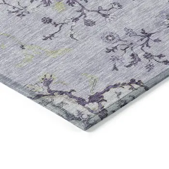 10' X 14' Lavender Purple And Gray Floral Washable Indoor Outdoor Area Rug