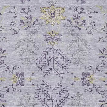 10' X 14' Lavender Purple And Gray Floral Washable Indoor Outdoor Area Rug