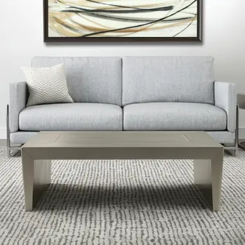 54" Silver Aluminum and Solid Wood Sled Coffee Table