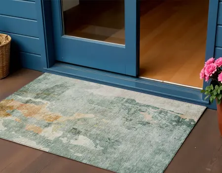 3' X 5' Blue Copper And Gray Abstract Washable Indoor Outdoor Area Rug
