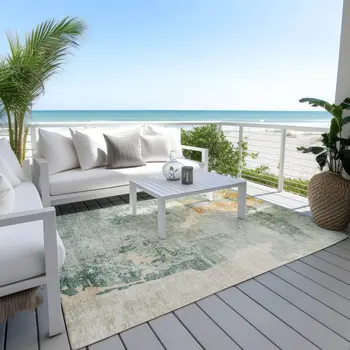 5' X 8' Blue Copper And Gray Abstract Washable Indoor Outdoor Area Rug