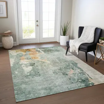 5' X 8' Blue Copper And Gray Abstract Washable Indoor Outdoor Area Rug