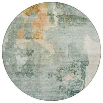 8' Blue Copper And Gray Round Abstract Washable Indoor Outdoor Area Rug