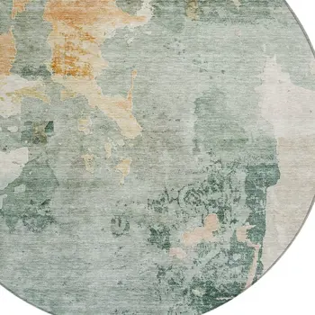 8' Blue Copper And Gray Round Abstract Washable Indoor Outdoor Area Rug