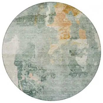 8' Blue Copper And Gray Round Abstract Washable Indoor Outdoor Area Rug