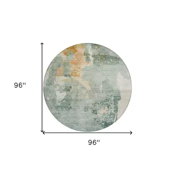 8' Blue Copper And Gray Round Abstract Washable Indoor Outdoor Area Rug