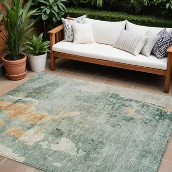 8' X 10' Blue Copper And Gray Abstract Washable Indoor Outdoor Area Rug