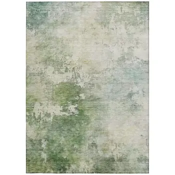 3' X 5' Artichoke Green And Ivory Abstract Washable Indoor Outdoor Area Rug