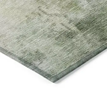 3' X 5' Artichoke Green And Ivory Abstract Washable Indoor Outdoor Area Rug