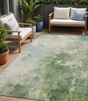 5' X 8' Artichoke Green And Ivory Abstract Washable Indoor Outdoor Area Rug