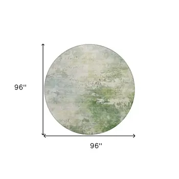 8' Artichoke Green And Ivory Round Abstract Washable Indoor Outdoor Area Rug