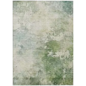 8' X 10' Artichoke Green And Ivory Abstract Washable Indoor Outdoor Area Rug