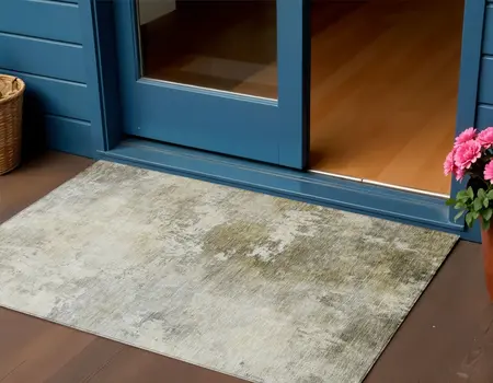 3' X 5' Wheat And Gray Abstract Washable Indoor Outdoor Area Rug
