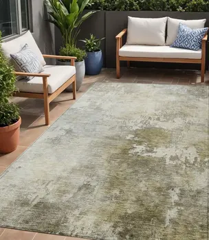 5' X 8' Wheat And Gray Abstract Washable Indoor Outdoor Area Rug