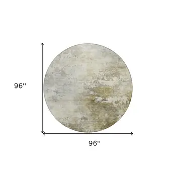 8' Wheat And Gray Round Abstract Washable Indoor Outdoor Area Rug
