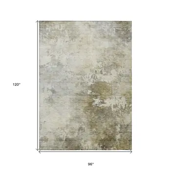 8' X 10' Wheat And Gray Abstract Washable Indoor Outdoor Area Rug