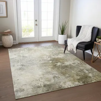 8' X 10' Wheat And Gray Abstract Washable Indoor Outdoor Area Rug