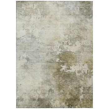 9' X 12' Wheat And Gray Abstract Washable Indoor Outdoor Area Rug