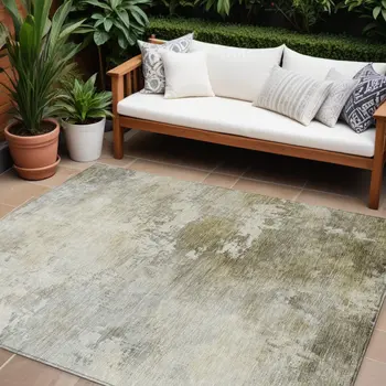 10' X 14' Wheat And Gray Abstract Washable Indoor Outdoor Area Rug