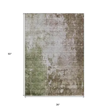 3' X 5' Brown And Green Abstract Washable Indoor Outdoor Area Rug