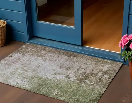 3' X 5' Brown And Green Abstract Washable Indoor Outdoor Area Rug