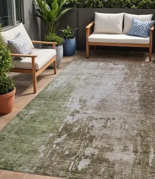 5' X 8' Brown And Green Abstract Washable Indoor Outdoor Area Rug