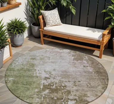 8' Brown And Green Round Abstract Washable Indoor Outdoor Area Rug