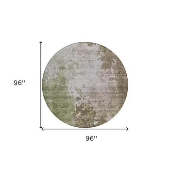 8' Brown And Green Round Abstract Washable Indoor Outdoor Area Rug