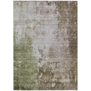 9' X 12' Brown And Green Abstract Washable Indoor Outdoor Area Rug