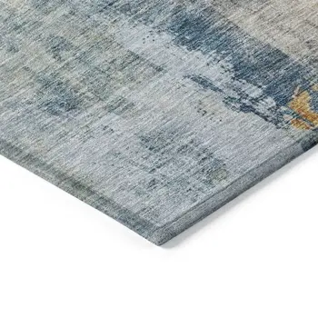 3' X 5' Linen Teal Blue And Copper Abstract Washable Indoor Outdoor Area Rug