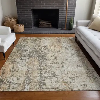 3' X 5' Terra Cotta Beige And Dark Gray Abstract Washable Indoor Outdoor Area Rug