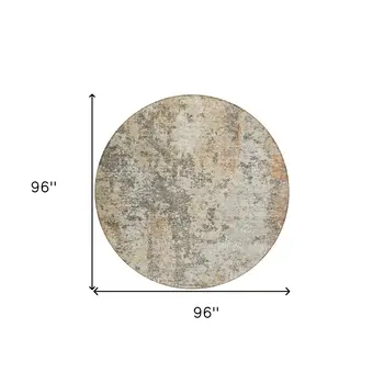 8' Terra Cotta Beige And Dark Gray Round Abstract Washable Indoor Outdoor Area Rug