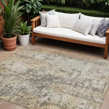 8' X 10' Terra Cotta Beige And Dark Gray Abstract Washable Indoor Outdoor Area Rug