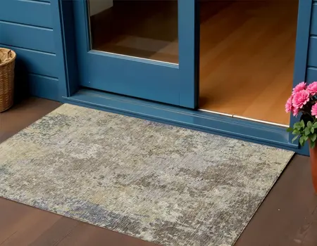 3' X 5' Beige And Brown Abstract Washable Indoor Outdoor Area Rug
