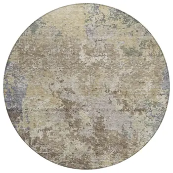 8' Beige And Brown Round Abstract Washable Indoor Outdoor Area Rug