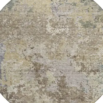 8' Beige And Brown Round Abstract Washable Indoor Outdoor Area Rug