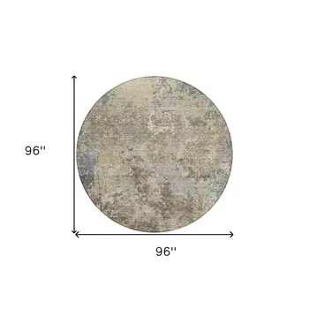 8' Beige And Brown Round Abstract Washable Indoor Outdoor Area Rug