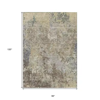 8' X 10' Beige And Brown Abstract Washable Indoor Outdoor Area Rug