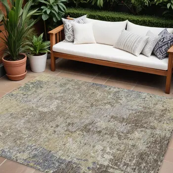 8' X 10' Beige And Brown Abstract Washable Indoor Outdoor Area Rug