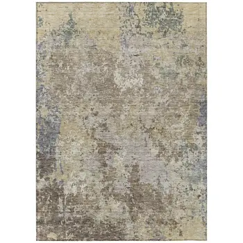 9' X 12' Beige And Brown Abstract Washable Indoor Outdoor Area Rug