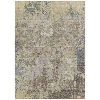 10' X 14' Beige And Brown Abstract Washable Indoor Outdoor Area Rug