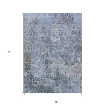 3' X 5' Blue And Dark Gray Abstract Washable Indoor Outdoor Area Rug