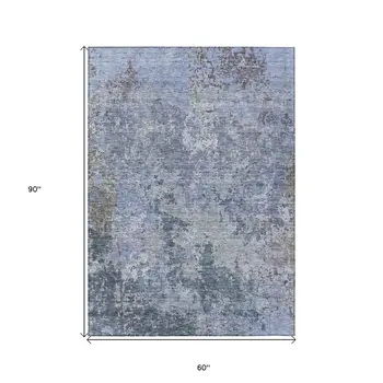 5' X 8' Blue And Dark Gray Abstract Washable Indoor Outdoor Area Rug