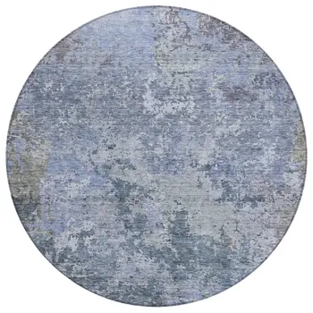 8' Blue And Dark Gray Round Abstract Washable Indoor Outdoor Area Rug