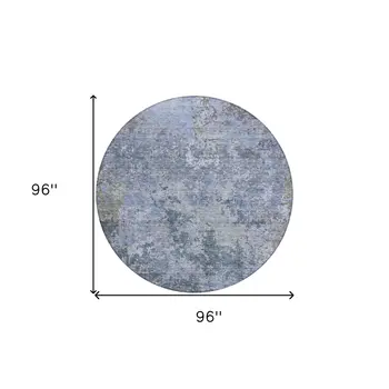 8' Blue And Dark Gray Round Abstract Washable Indoor Outdoor Area Rug