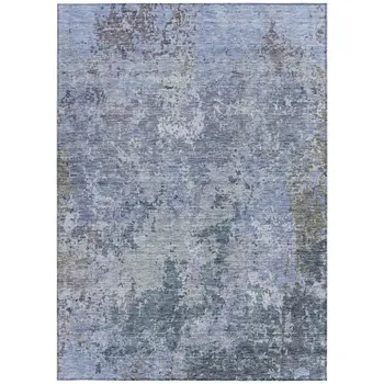 9' X 12' Blue And Dark Gray Abstract Washable Indoor Outdoor Area Rug