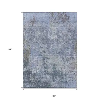 9' X 12' Blue And Dark Gray Abstract Washable Indoor Outdoor Area Rug